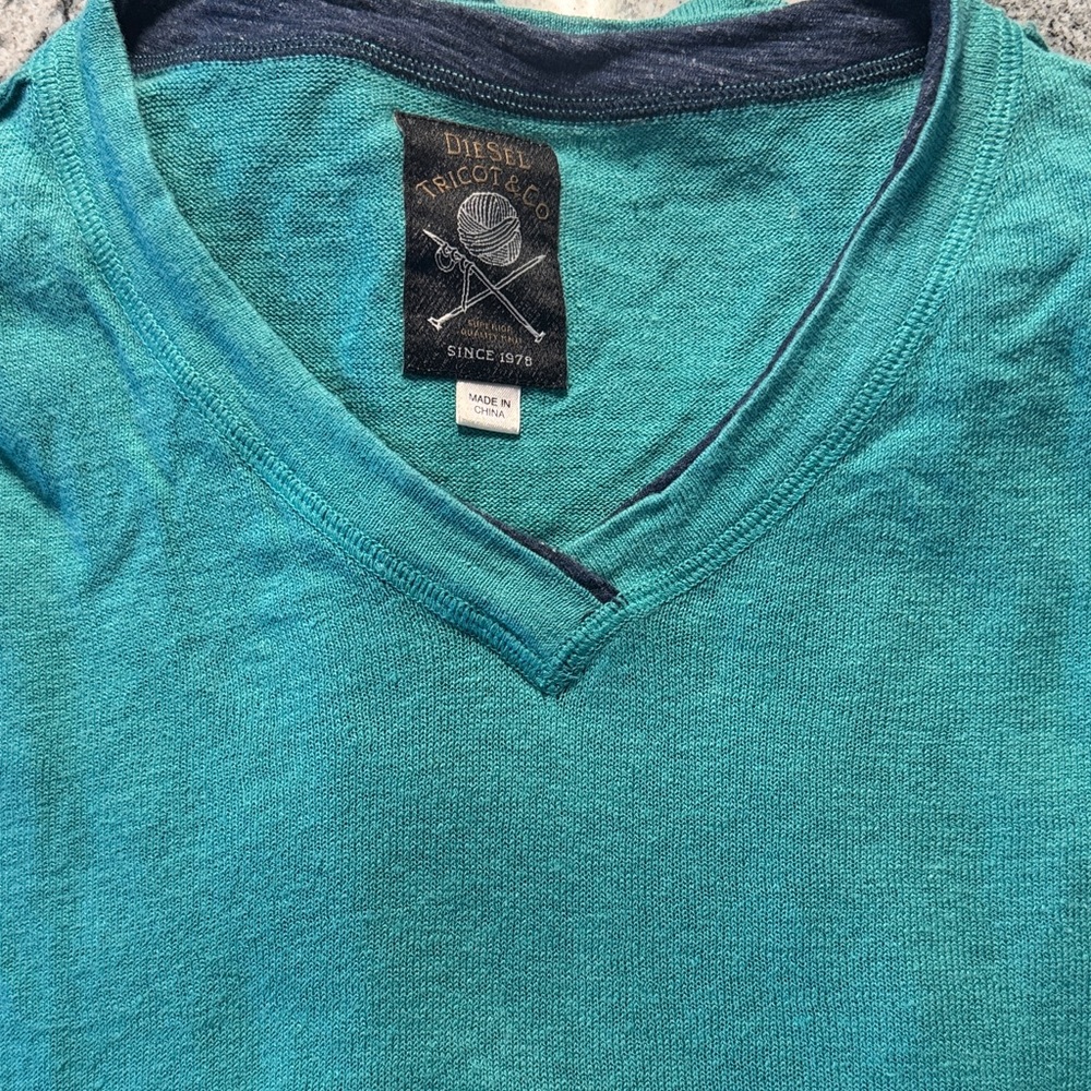 Diesel Teal cotton linen V neck Sweater